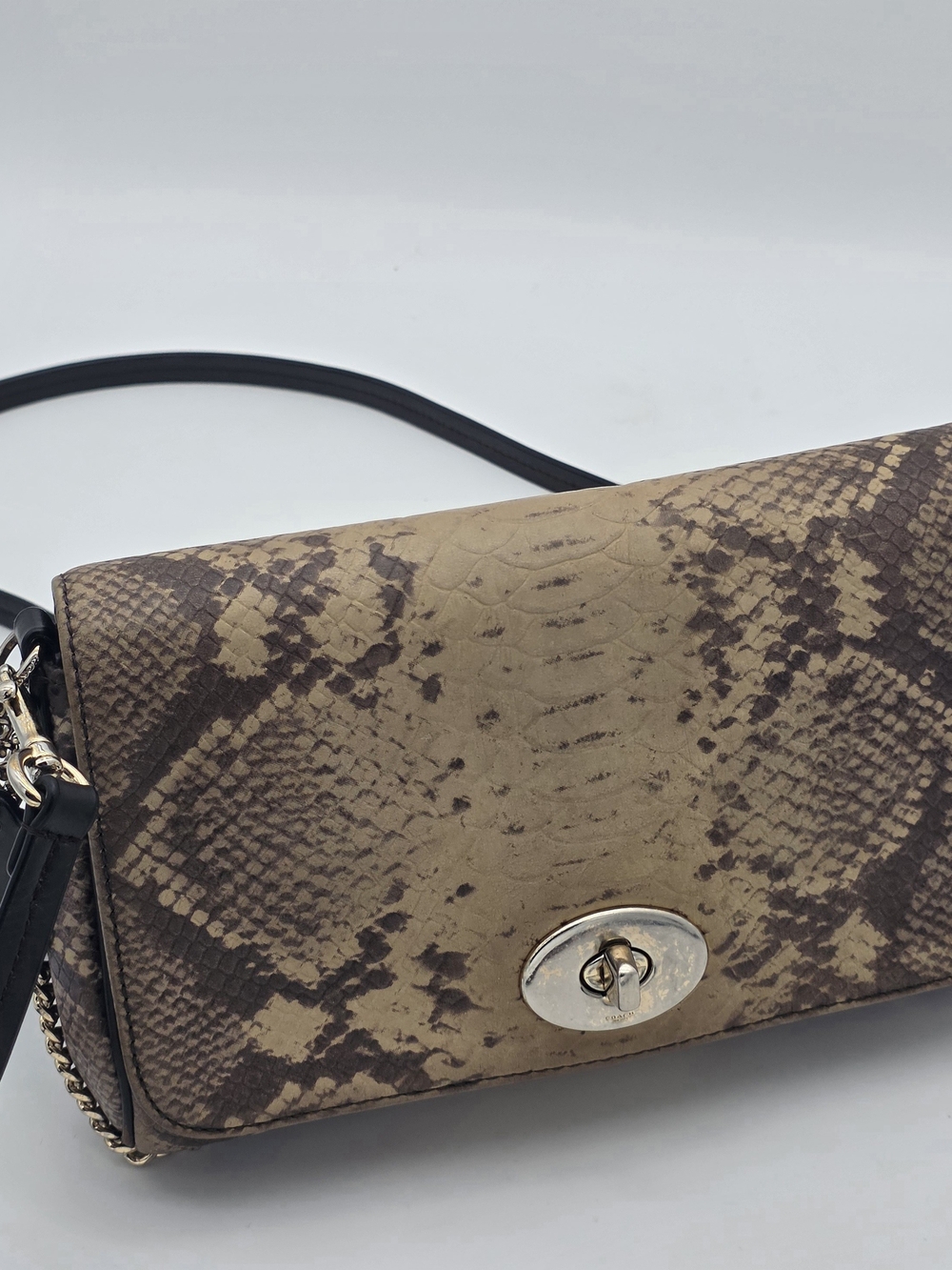 Snake-Embossed Shoulder Bag with Turn-Lock Closure